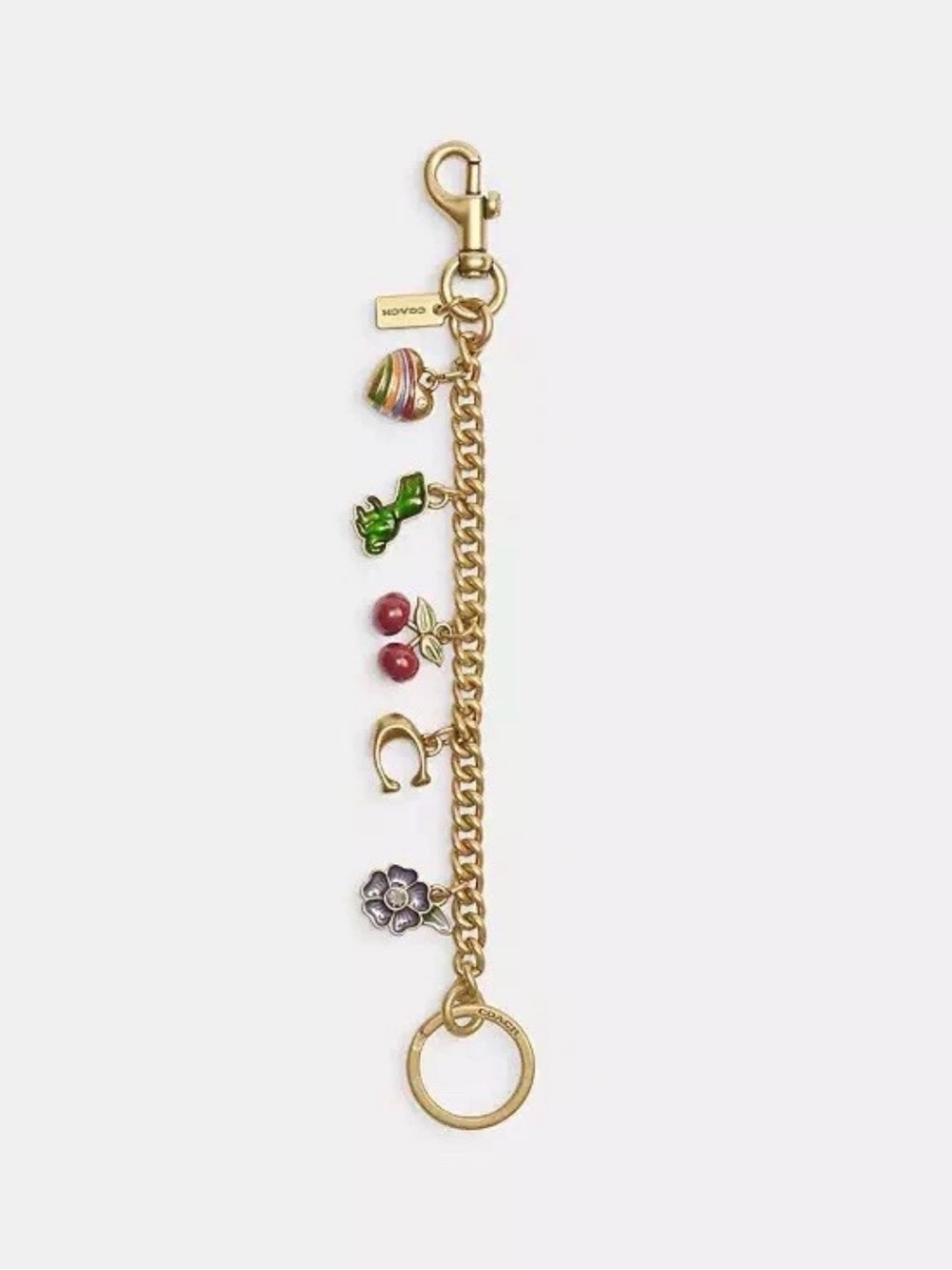 Coach Gold-Tone Charm Keyring with Multicolor Enamel Charms